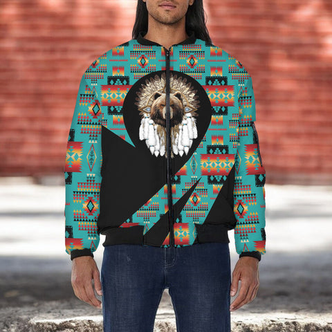 GB-HW000842v2 Bear Chief Native American Bomber Jacket With Sleeve Pocket
