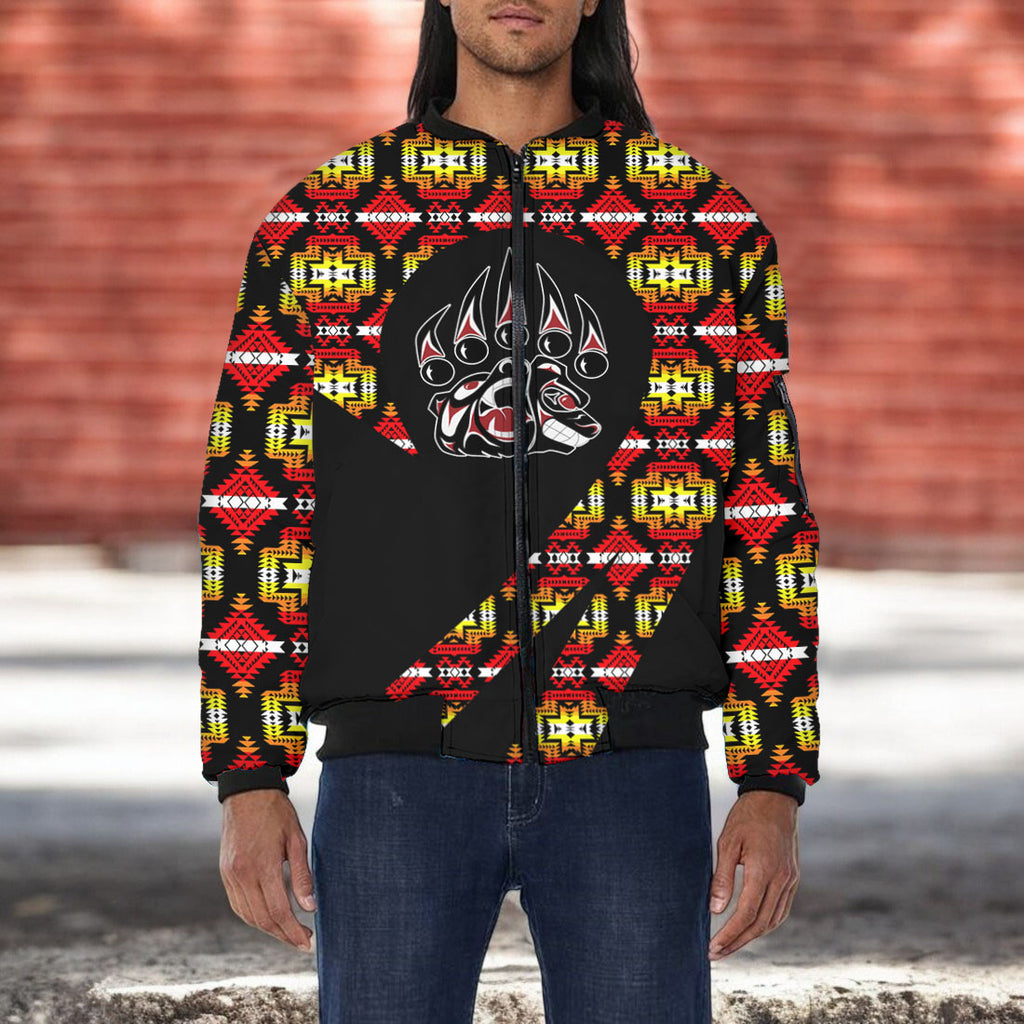 GB-HW000849 Bear Native American Bomber Jacket With Sleeve Pocket