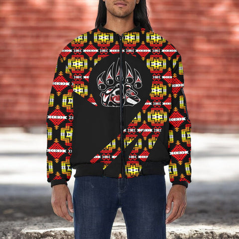 GB-HW000849 Bear Native American Bomber Jacket With Sleeve Pocket