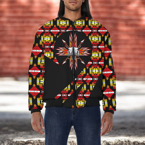 GB-HW000849v2 Bison Native American Bomber Jacket With Sleeve Pocket