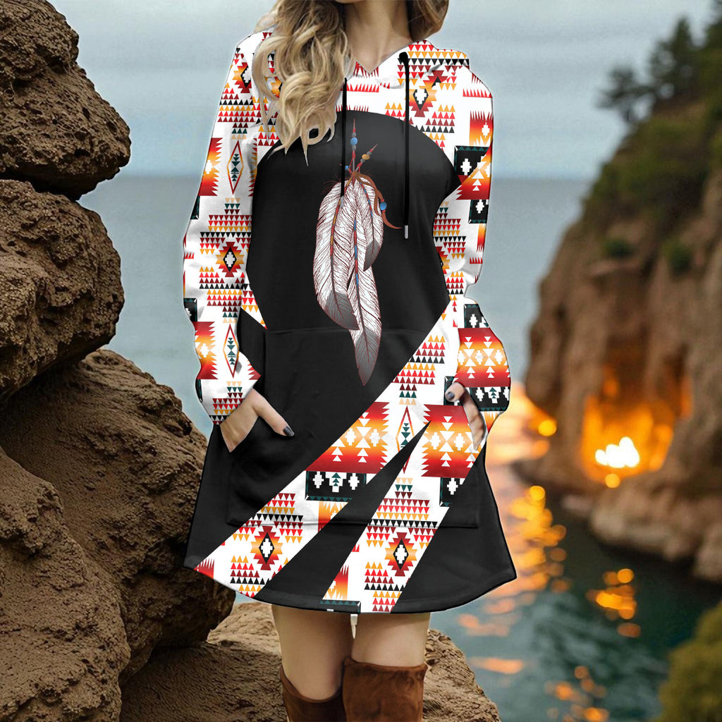 GB-HW000853 Native American Women Longline Hoodie Dress