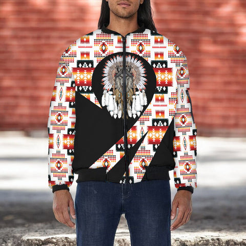 GB-HW000853v2 Wolf Chief Native American Bomber Jacket With Sleeve Pocket