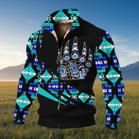 GB-HW000864 Bear Claw Native American Thick Knit Fleece Jacket