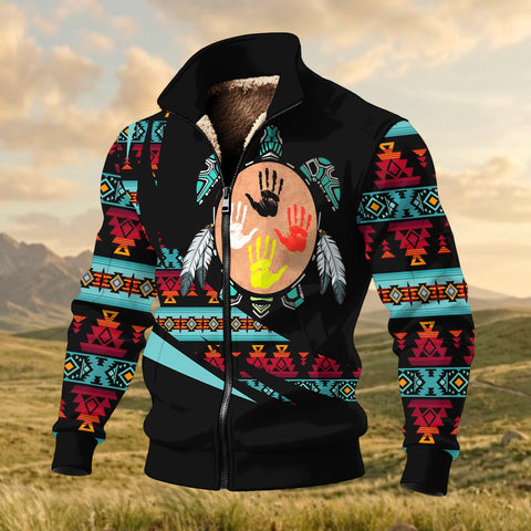 GB-HW000865 Tribe Turtle Native American Thick Knit Fleece Jacket