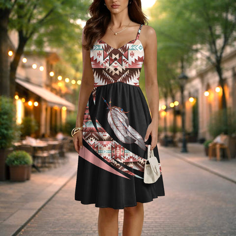 GB-HW000873 Feather Native American Women Spaghetti Strap Dress