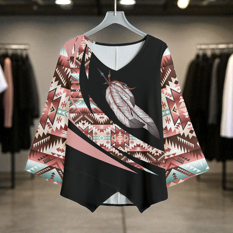 GB-HW000873 Native American Women V-neck T-shirt With Irregular Hem