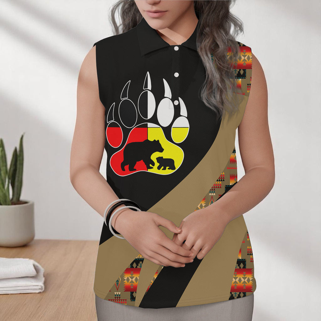 GB-HW000919 Mama Bear Native American Women Sleeveless Polo Shirt