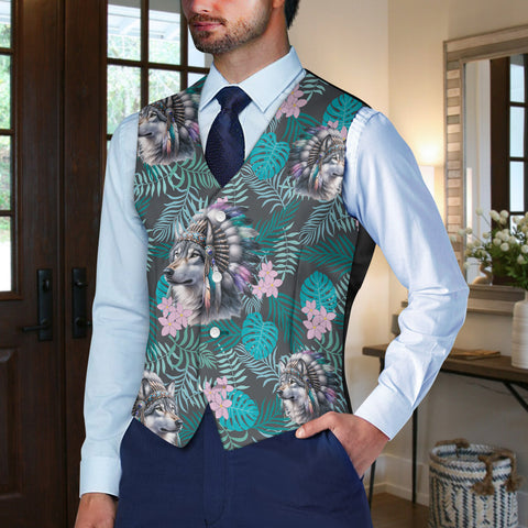 GB-HW001012 Wolf Native American Suit Vest Jacket Print One Side Front