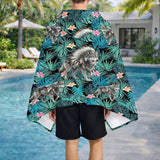 GB-HW001018v2 Wolf Chief Tropical Native American Hooded Towel Poncho