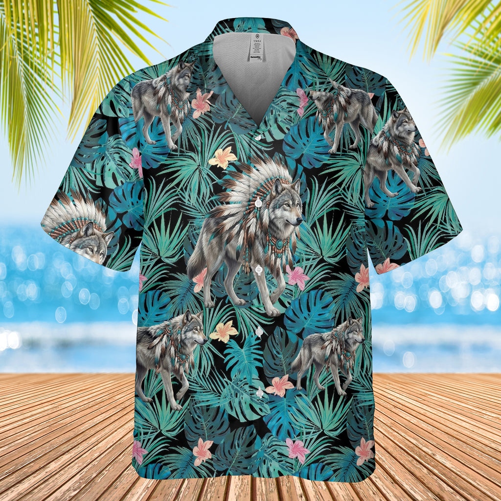 GB-HW001018v2 Wolf Native American Hawaiian Shirt 3D