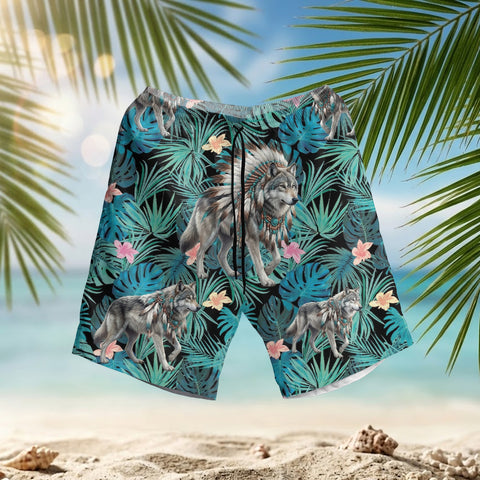 GB-HW001018v2 Wolf Native American Hawaiian Shorts