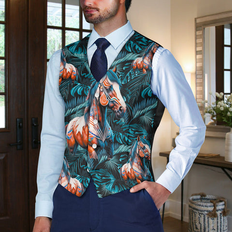 GB-HW001020 Horse Native American Suit Vest Jacket Print One Side Front