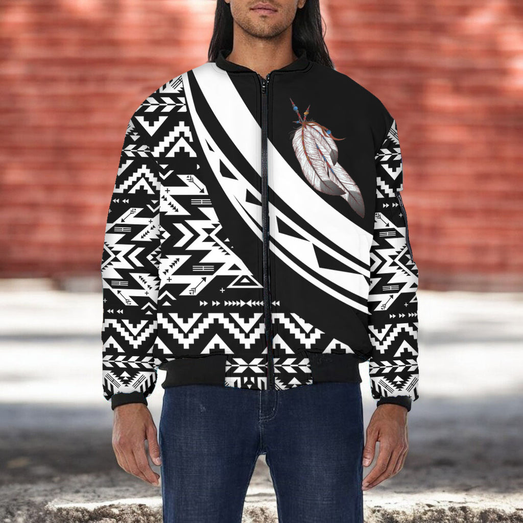 GB-HW001108v2 Feather Native American Bomber Jacket With Sleeve Pocket