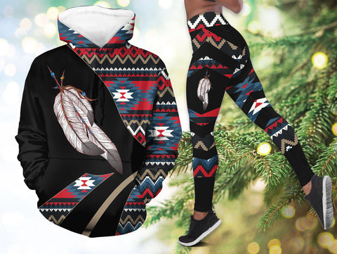 GB-HW0011220 Feather Native American Hoodie Leggings Set