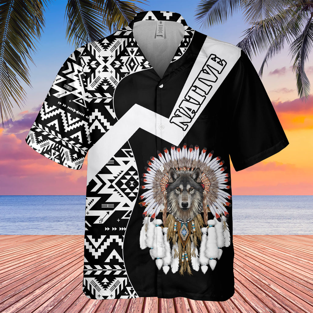 GB-HW0011229 Wolf Dreamcatcher Native American Hawaiian Shirt 3D