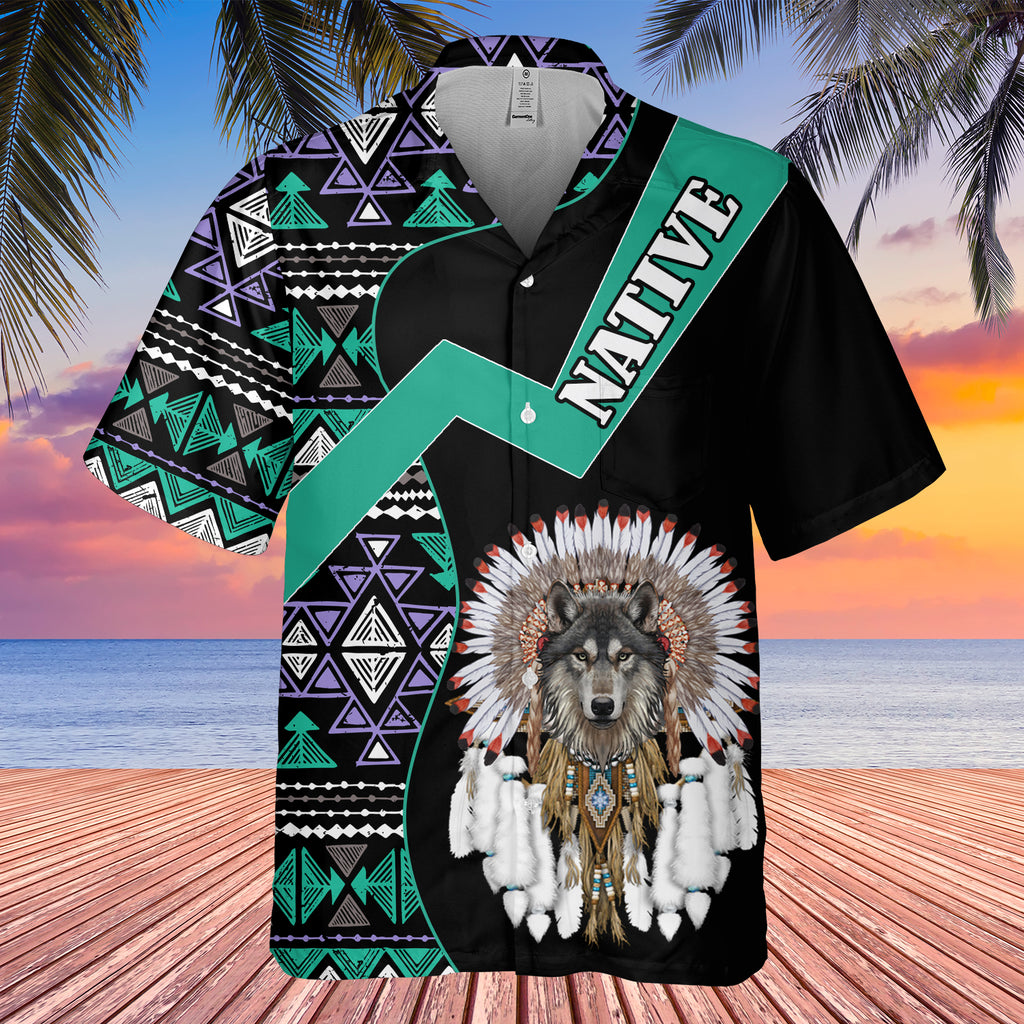 GB-HW0011230 Wolf Dreamcatcher Native American Hawaiian Shirt 3D