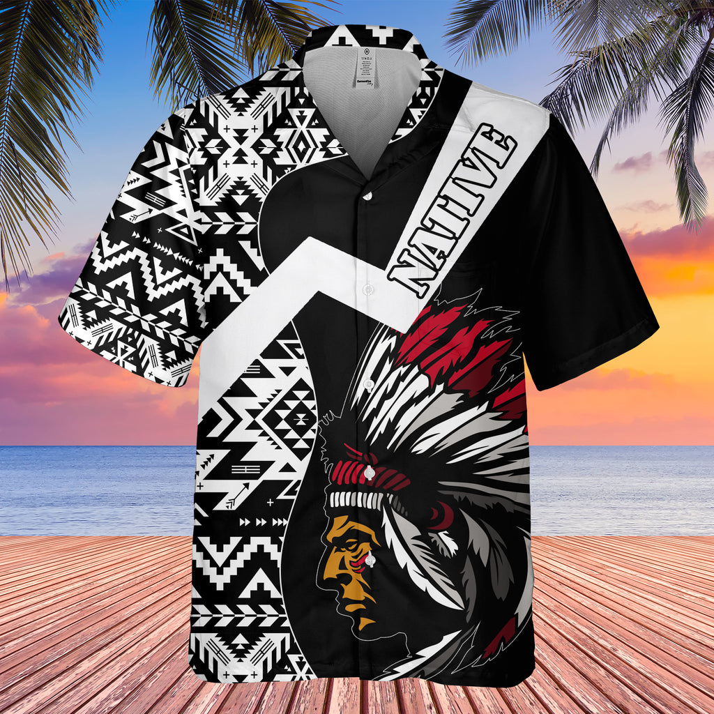 GB-HW0011238 Chief Pattern Native American Hawaiian Shirt 3D