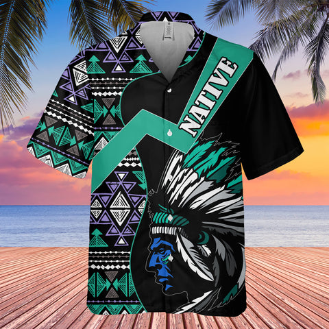 GB-HW0011239 Chief Pattern Native American Hawaiian Shirt 3D