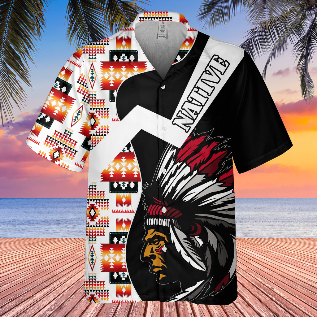 GB-HW0011240 Chief Pattern Native American Hawaiian Shirt 3D