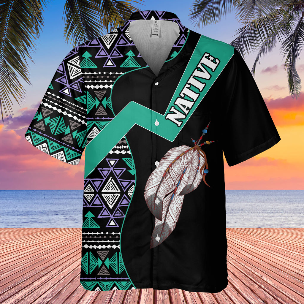 GB-HW0011245 Feather Native American Hawaiian Shirt 3D