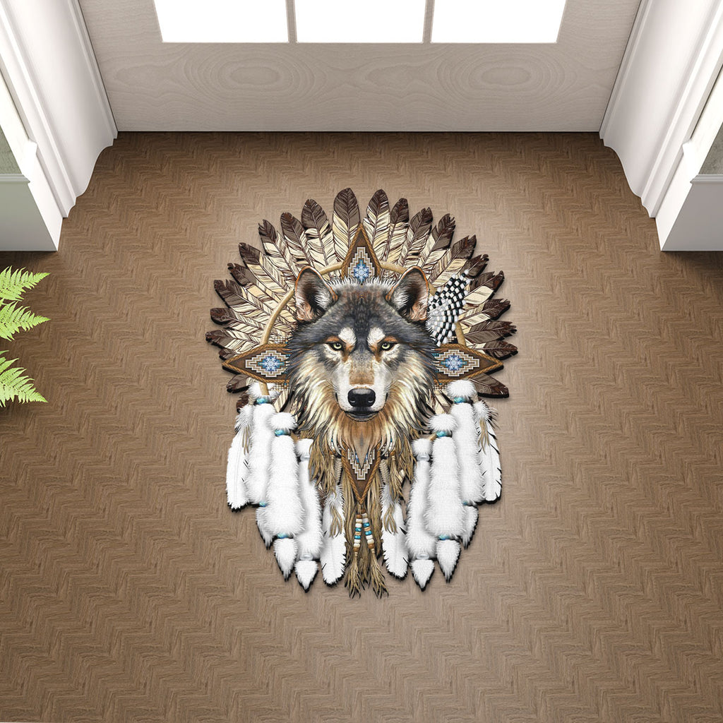 GB-HW0011251 Wolf Chief Native American Shaped Mat