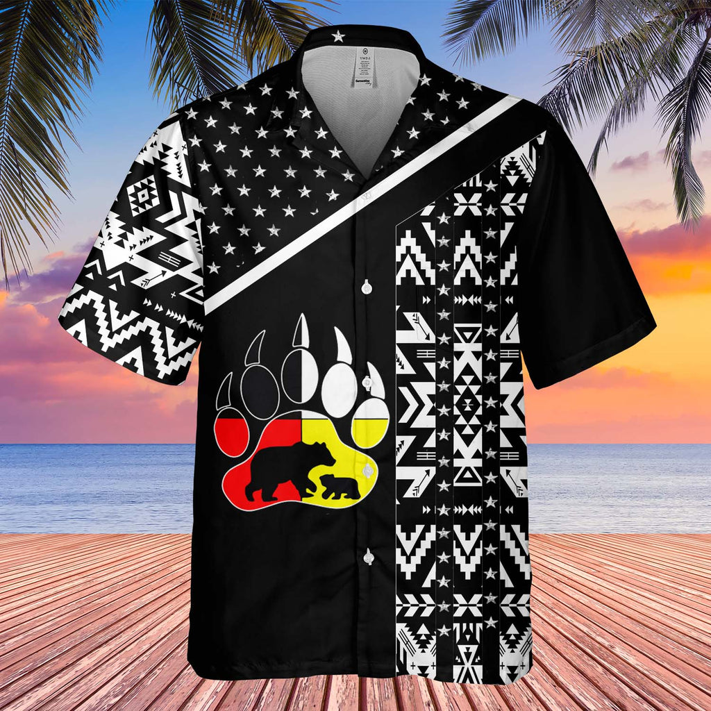 GB-HW0011261 Bear Pattern Native American Hawaiian Shirt 3D