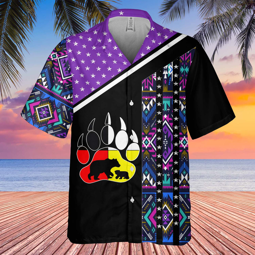 GB-HW0011262 Bear Pattern Native American Hawaiian Shirt 3D