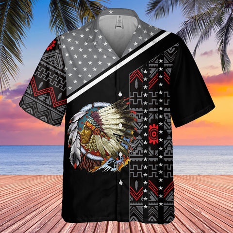 GB-HW0011269 Chief Pattern Native American Hawaiian Shirt 3D