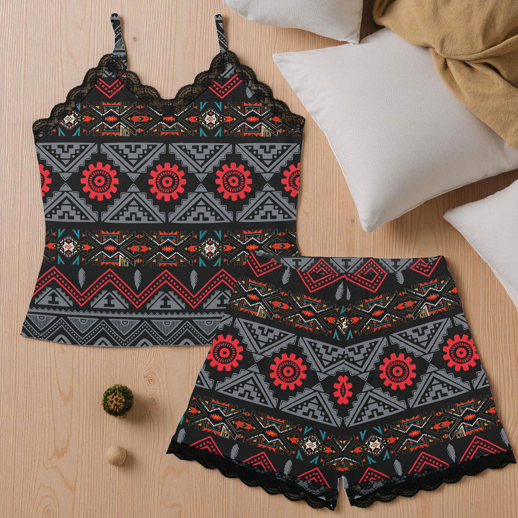 GB-HW0011306 Native American Women Cami Home Suit With Lace Edge