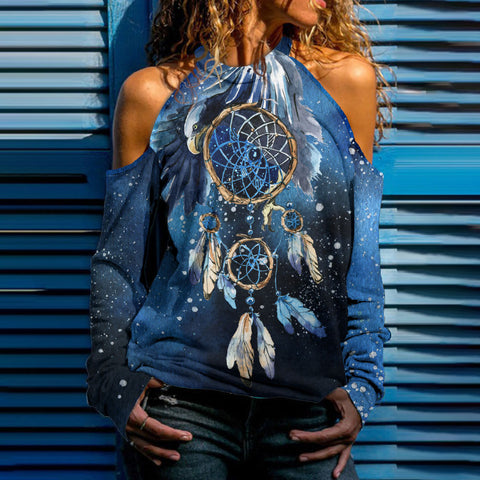 GB-HW0011306 Native American Women Cold Shoulder Sweatshirt