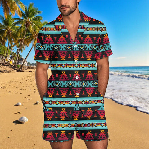 GB-HW0011313 Native American Men Short Sleeve Button Pajamas