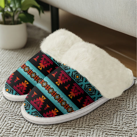 GB-HW0011313 Pattern Southwest  Native American Slippers With Fur Edges