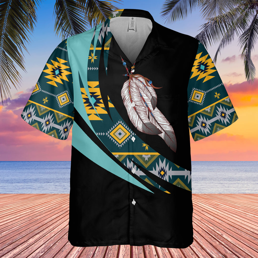 GB-HW0011317 Feather Pattern Native American Hawaiian Shirt 3D