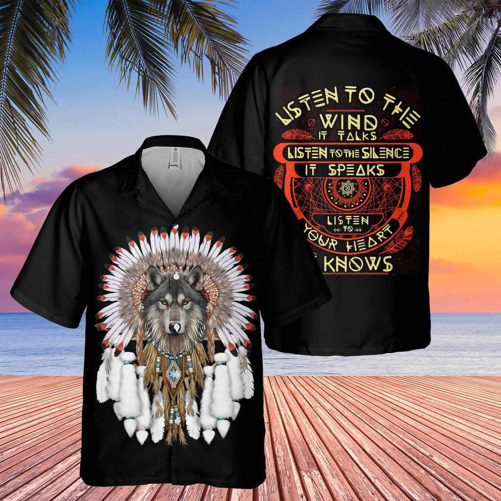 GB-HW0011324 Wolf Native American Hawaiian Shirt 3D