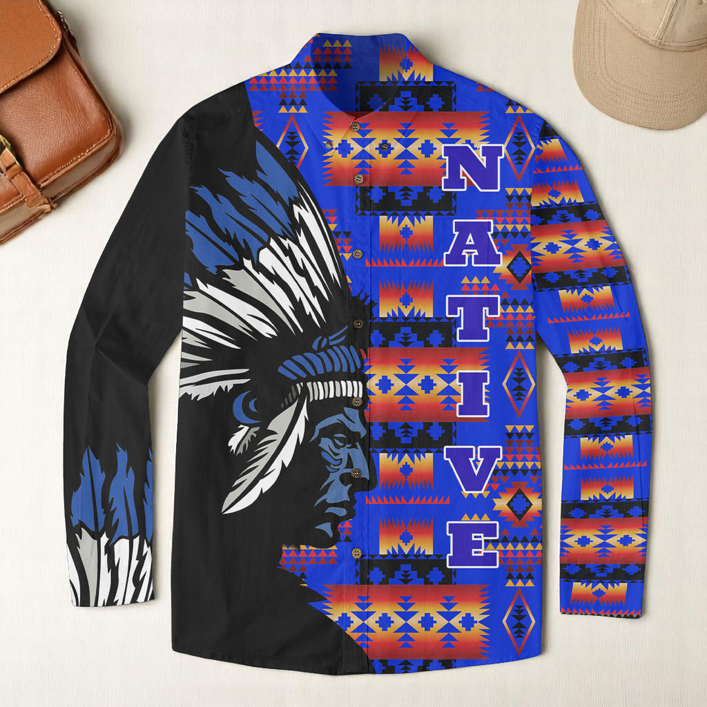 GB-HW0011329 Native American Men Casual Lapel Long Sleeve Shirt