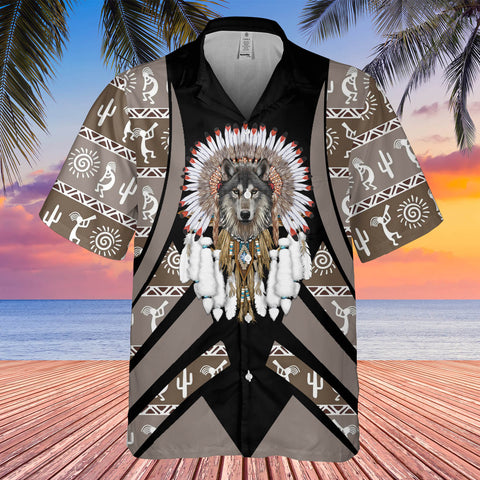 GB-HW0011330 Wolf Native American Hawaiian Shirt 3D