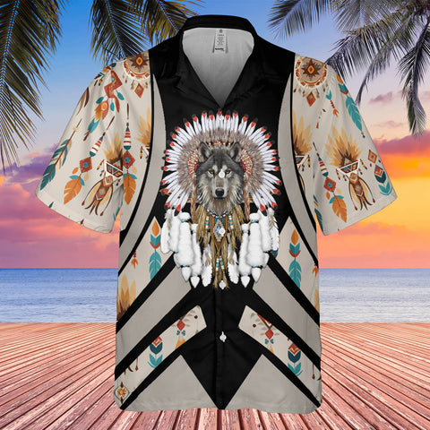 GB-HW0011331 Wolf Native American Hawaiian Shirt 3D