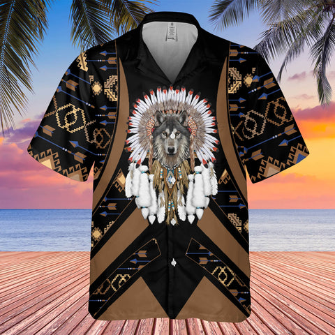 GB-HW0011332 Wolf Native American Hawaiian Shirt 3D