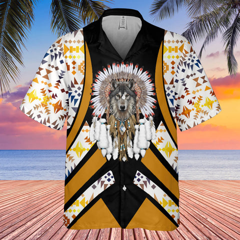 GB-HW0011334 Wolf Native American Hawaiian Shirt 3D