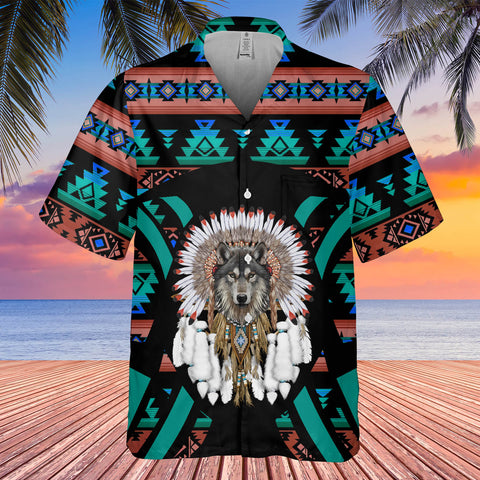 GB-HW0011367 Wolf Native American Hawaiian Shirt 3D