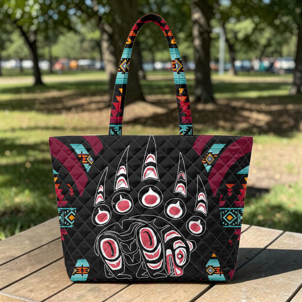 GB-HW0011371 Bear Claw Native American Quilted Shoulder Tote Bag