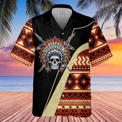 GB-HW0011420 Skull Native American Hawaiian Shirt 3D