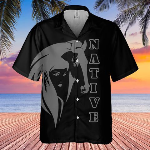 GB-HW0011422 Girl And Horse Native American Hawaiian Shirt 3D