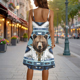 GB-HW0011430 Bear Native American Women Spaghetti Strap Dress
