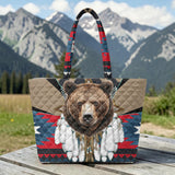 GB-HW0011431 Bear Chief Native American Quilted Shoulder Tote Bag