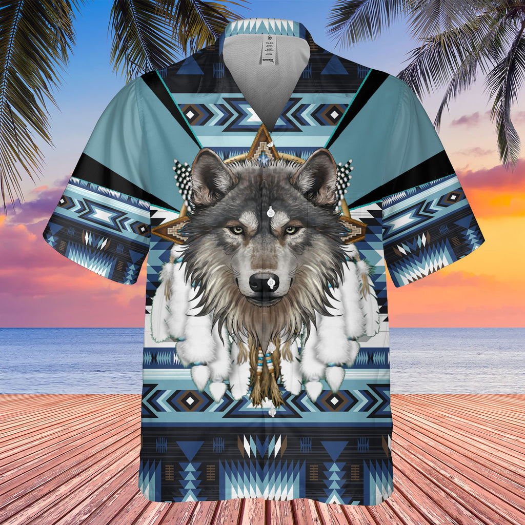 GB-HW0011436 Wolf Native American Hawaiian Shirt 3D