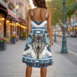 GB-HW0011436 Wolf Native American Women Spaghetti Strap Dress