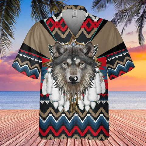 GB-HW0011437 Wolf Native American Hawaiian Shirt 3D