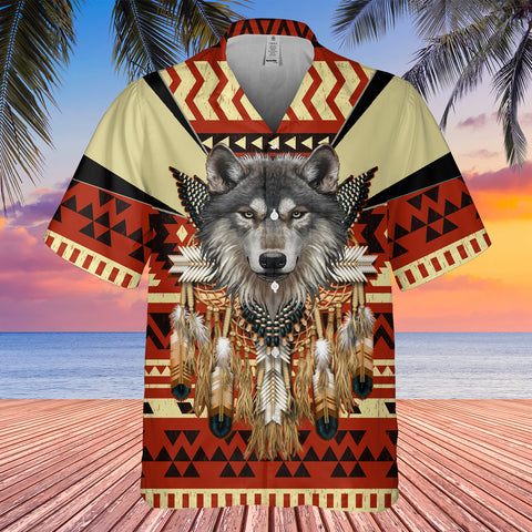 GB-HW0011438 Wolf Native American Hawaiian Shirt 3D