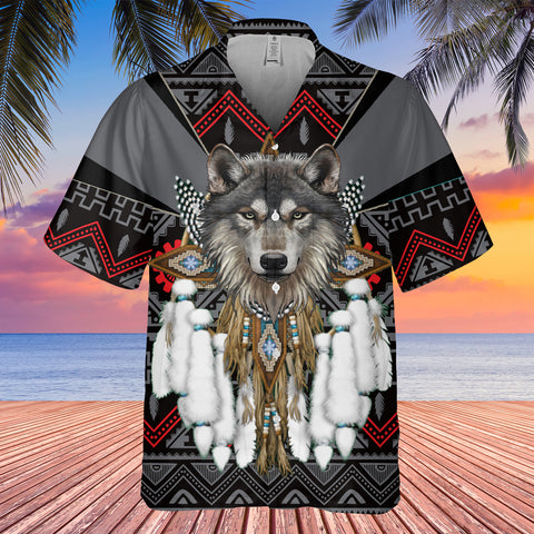 GB-HW0011439 Wolf Native American Hawaiian Shirt 3D